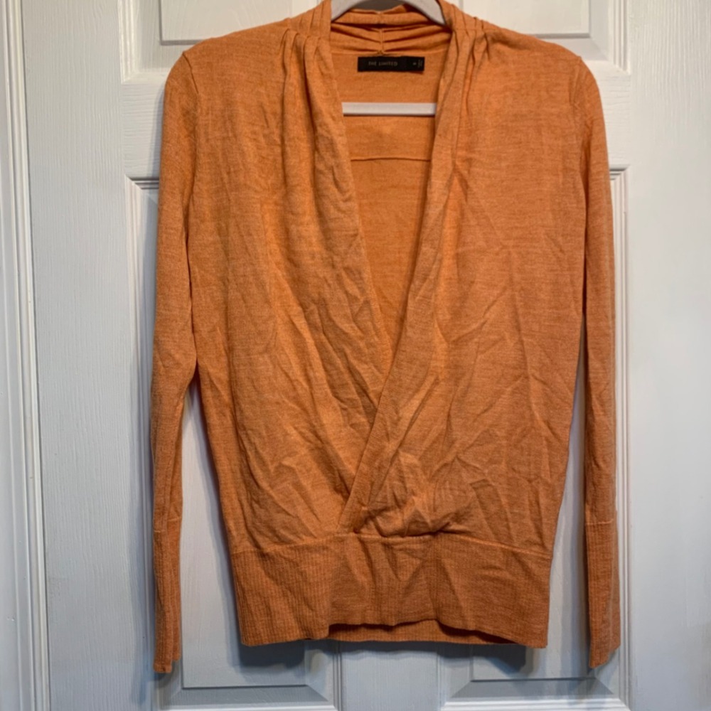 The Limited Surplice Sweater Medium Orange Merino Wool Blend Long Sleeve V-Neck